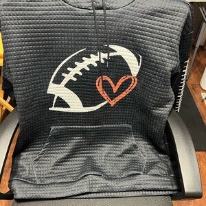 Black Quilted Hoodie with Football Heart Design